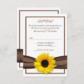 Sunflower Brown Ruban Mariage RSVP Carte de répons (Devant / Derrière)