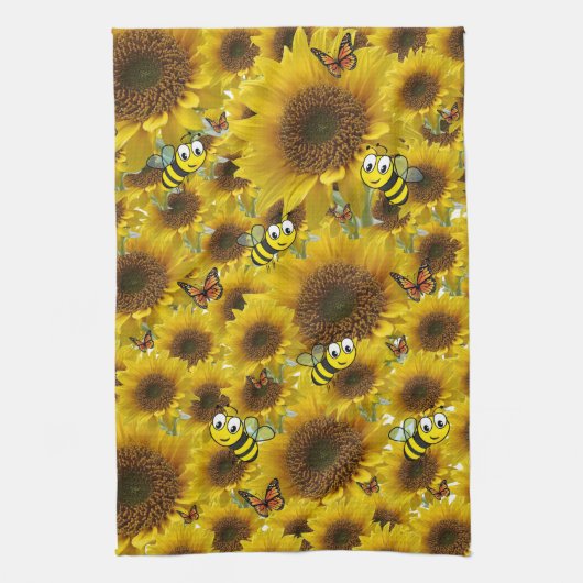 Sunflower Bumblebee Kitchen Towel Theedoek (Verticaal)