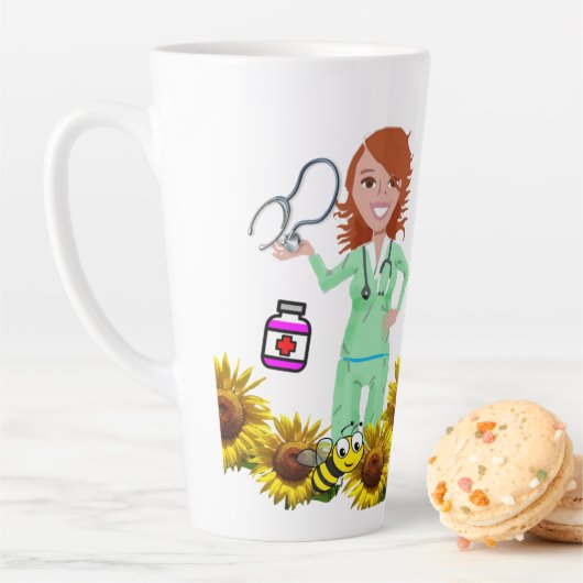 Sunflower Bumblebee Nurse Latte Mug (En situation)