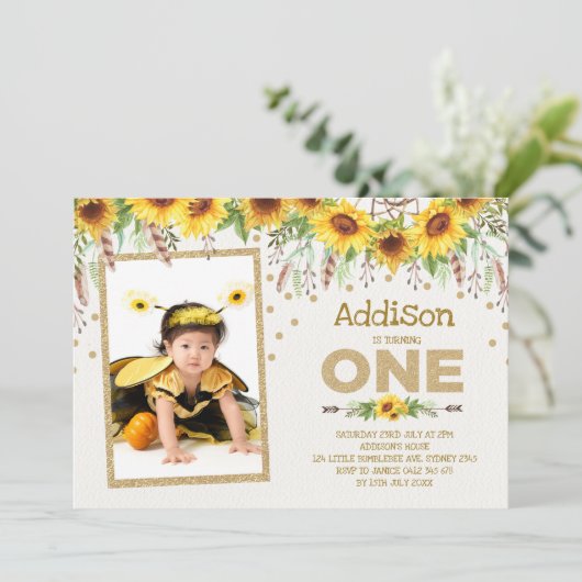 Sunflower Bumblebee Première invitation anniversai (Debout devant)