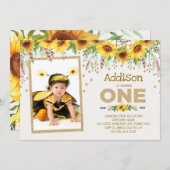 Sunflower Bumblebee Première invitation anniversai (Devant / Derrière)
