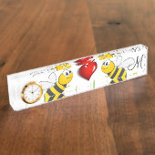 Sunflower Bumblebee Red Heart Desk Plaque d'identi (Taille)