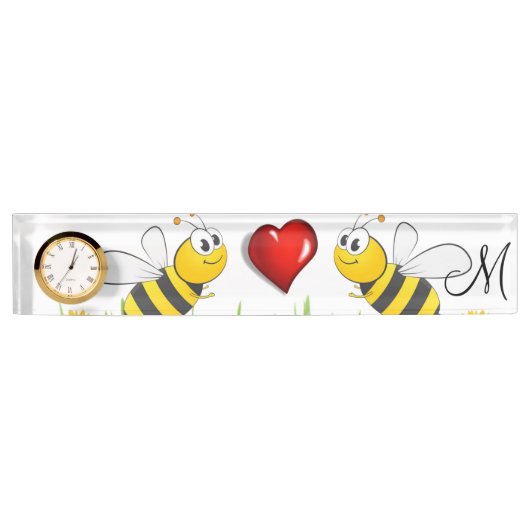 Sunflower Bumblebee Red Heart Desk Plaque d'identi (Devant)