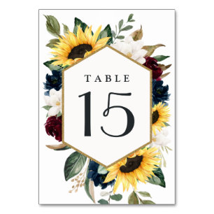 Sunflower Burgundy Red en Navy Blue Rozen Weddensc Kaart