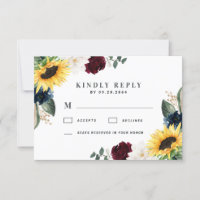 Sunflower Burgundy Red en Navy Blue Rozen Weddensc