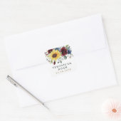 Sunflower Burgundy Rozen Navy Blue Rustic Wedding Vierkante Sticker (Envelop)
