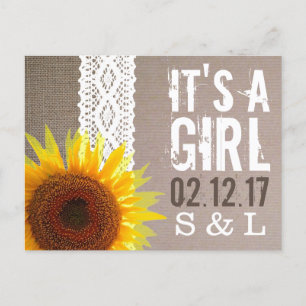Sunflower Burlap & Lace Baby Faire-part
