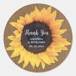 Sunflower Burlap Wedding Bedankt Ronde Sticker