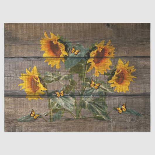 Sunflower Butterflies Barn Board Tissuepapier (Voorkant)