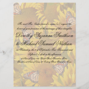 Sunflower Butterflies Floral Wedding Invitation Kaart