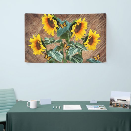 Sunflower Butterflies Rustic Barn Board Spandoek (Beurs)