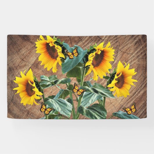Sunflower Butterflies Rustic Barn Board Spandoek (Horizontaal)