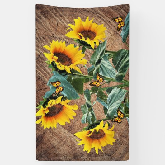 Sunflower Butterflies Rustic Barn Board Spandoek (Verticaal)
