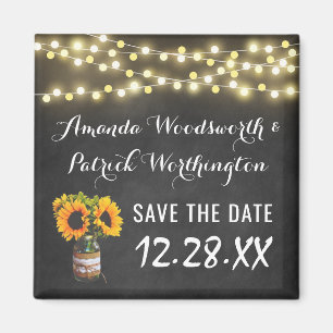 Sunflower Chalkboard Country Rustic Save the Date Magneet