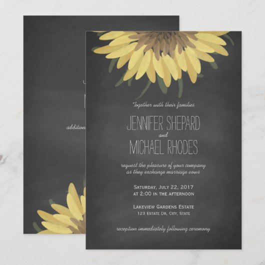 Sunflower Chalkboard Rustic Wedding Invitation Kaart (Voorkant / Achterkant)