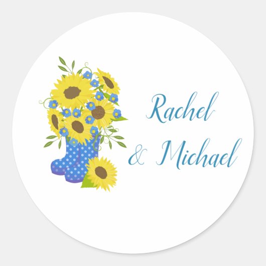 Sunflower Charm Wedding Ronde Sticker (Voorkant)