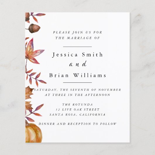 Sunflower Chestnut Pumpkin Wedding Flyer (Voorkant)