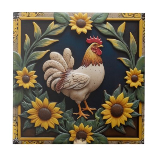 Sunflower Chicken - Brown Hen & Yellow Sunflowers Tegeltje (Voorkant)