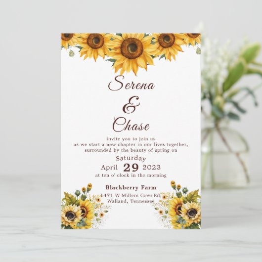 Sunflower Country Chic Weddenschap Kaart (Staand voorkant)