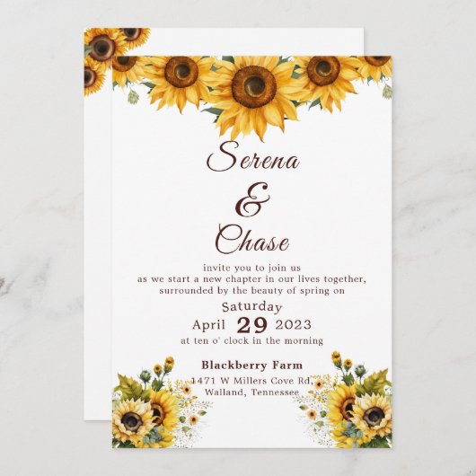Sunflower Country Chic Weddenschap Kaart (Voorkant / Achterkant)