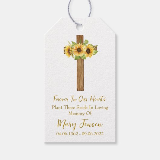 Sunflower Cross Memorial Funeral Seed Packet  Cadeaulabel (Voorkant)