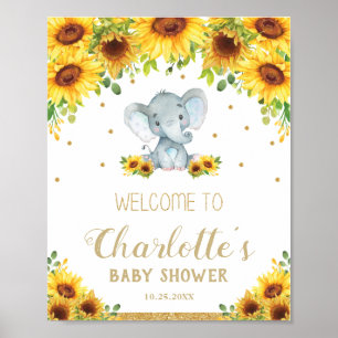 Sunflower Cute Elephant Boy Baby shower Welkom Poster
