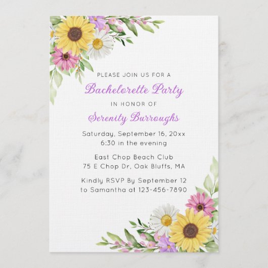 Sunflower Daisy Boho Garden Bachelorette Kaart (Voorkant)