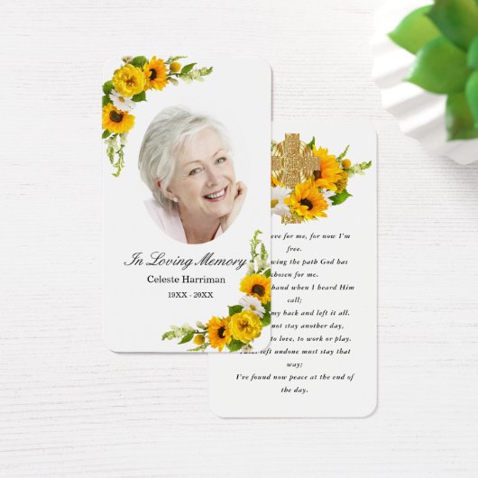Sunflower Daisy Floral Photo Funeral Prayer Card (Bureau)