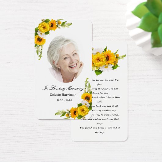 Sunflower Daisy Floral Photo Funeral Prayer Card (Bureau)
