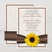 Sunflower Damask Floral Wedding Invitation Kaart (Voorkant / Achterkant)