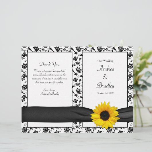 Sunflower Damask Floral Wedding Programme (Debout devant)