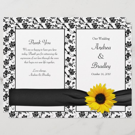 Sunflower Damask Floral Wedding Programme (Devant / Derrière)