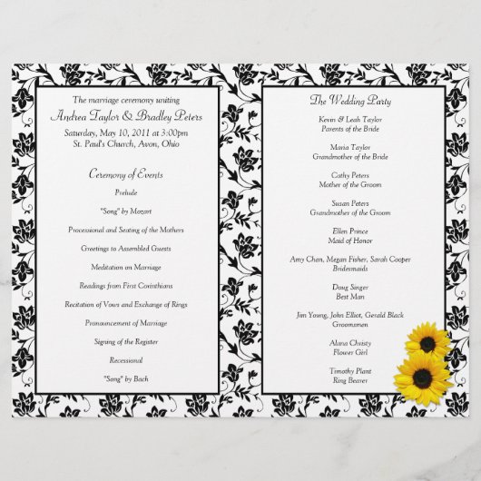 Sunflower Damask Floral Wedding Programme (Dos)