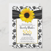 Sunflower Damask Invitation de fête d'anniversaire (Devant)