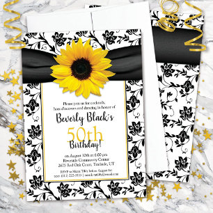 Sunflower Damask Invitation de fête d'anniversaire