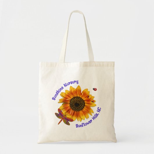 Sunflower Dragonfly Nursery Bedrijfsnaam Tote Bag (Voorkant)