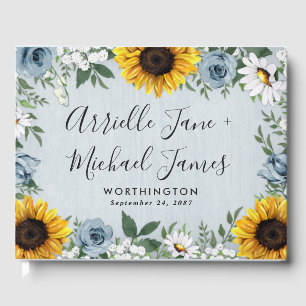 Sunflower Dusty Blue Country Rustige Rozen Weddens Gastenboek