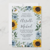 Sunflower Dusty Blue Country Rustige Rozen Weddens Kaart (Voorkant)
