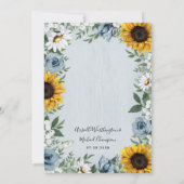 Sunflower Dusty Blue Country Rustige Rozen Weddens Kaart (Achterkant)