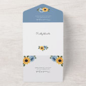 Sunflower Dusty Blue Rustic Rozen Wedding All In One Uitnodiging (Buitenkant)