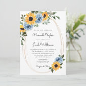 Sunflower Dusty Blue Rustic Rozen Wedding Kaart (Staand voorkant)