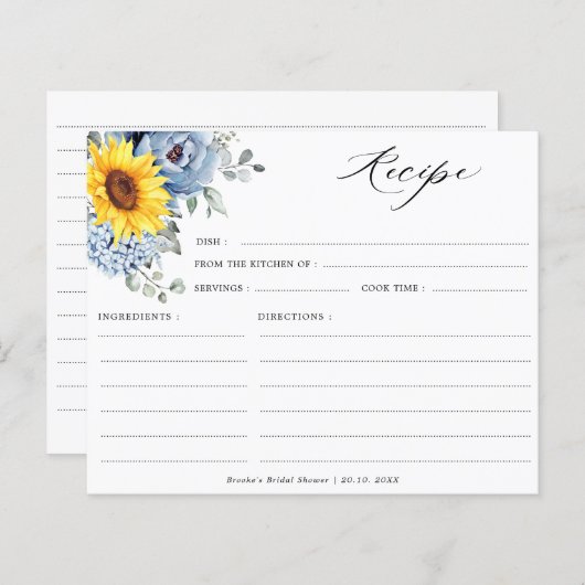 Sunflower Dusty Blue Slate Peony Floral Recipe (Voorkant / Achterkant)