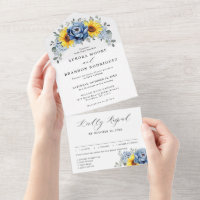 Sunflower Dusty Blue Slate Peony Floral Wedding Al