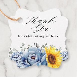 Sunflower Dusty Blue Slate Peony Floral Wedding Bedankjes Labels