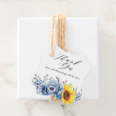 Sunflower Dusty Blue Slate Peony Floral Wedding Bedankjes Labels (In situ)
