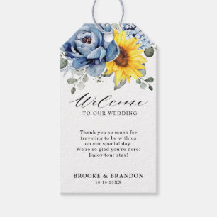 Sunflower Dusty Blue Slate Peony Floral Wedding Cadeaulabel