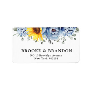 Sunflower Dusty Blue Slate Peony Floral Wedding Etiket