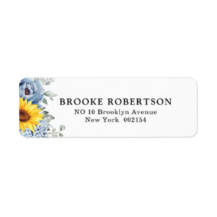 Sunflower Dusty Blue Slate Peony Floral Wedding Etiket