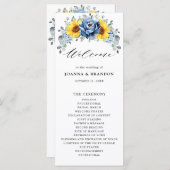 Sunflower Dusty Blue Slate Peony Floral Wedding Programma (Voorkant / Achterkant)
