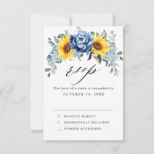 Sunflower Dusty Blue Slate Peony Floral Wedding RSVP Kaartje (Voorkant)